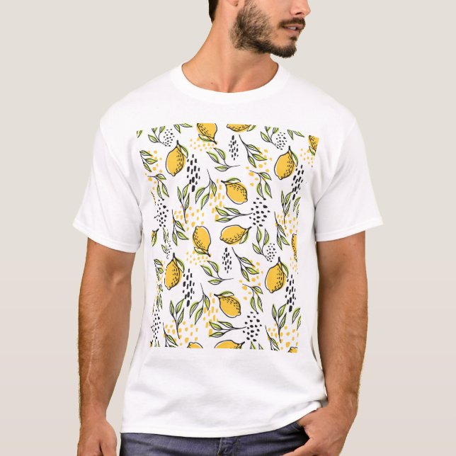Lemon, grönt grenar: abstrakt mönster. t shirt (Framsida)