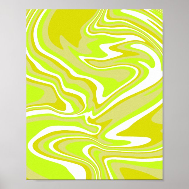 Lemon Grönt och Vit Abstrakt Art Poster (Framsidan)