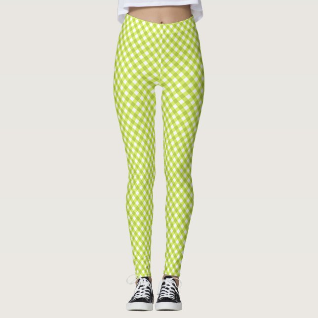 Lemon Grönt White Gingham Leggings (Framsida)