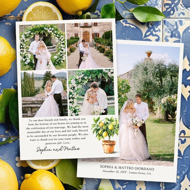 Lemon Grove 5 Photo Bröllop Tack Kort (Wedding Photo Thank You Cards from the Lemon Grove Wedding Collection )