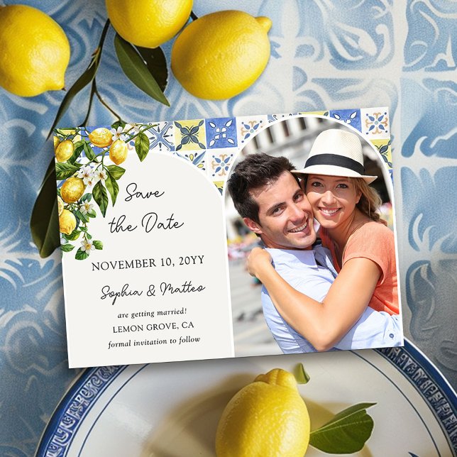 Lemon Grove Foto Italiensk Landsbygd Bröllop Spara Datumet (Save the Date Invitation with Photo from the Lemon Grove Wedding Collection by Darling & May)