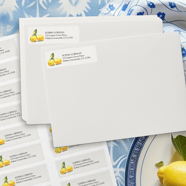 Lemon Grove Fruit Lemons på Cream Returadress Returadress Etikett (Return Address Labels from the Lemon Grove Wedding Collection by Darling & May)