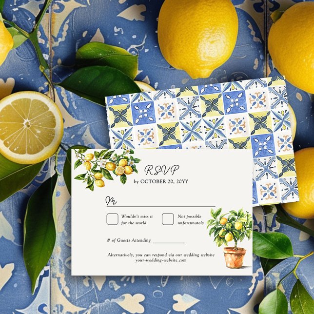 Lemon Grove italiensk inspirerad landbygd Bröllop OSA Kort (Wedding RSVP Card from the Lemon Grove Wedding Collection by Darling & May)