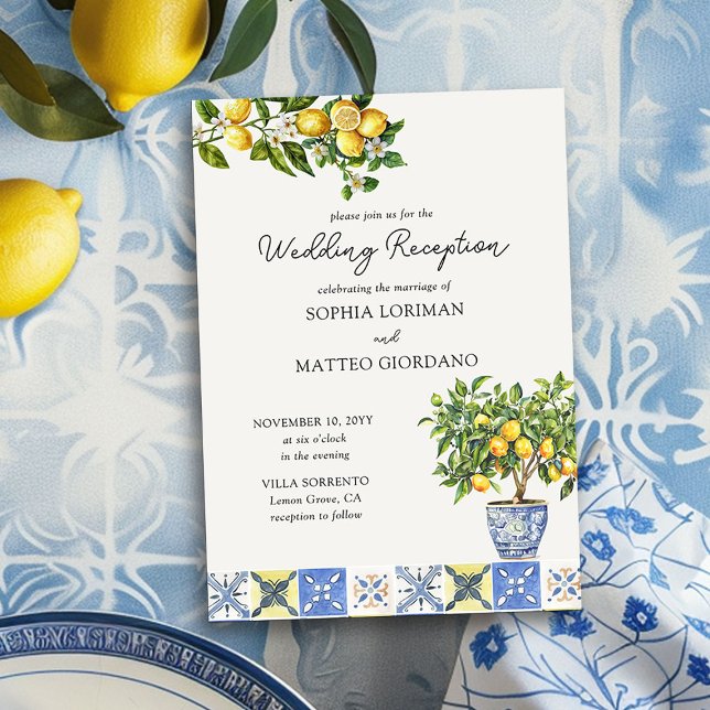 Lemon Grove Italienskt inspirerat bröllopsmottagni Inbjudningar (Wedding Reception Invitation from the Lemon Grove Wedding Collection by Darling & May)
