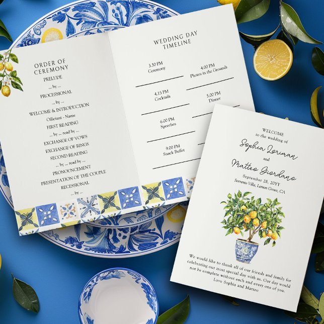 Lemon Grove Italy Countryside Bröllopsprogram Inbjudan (Wedding Ceremony + Order of Events Program from the Lemon Grove Wedding Collection by Darling & May)