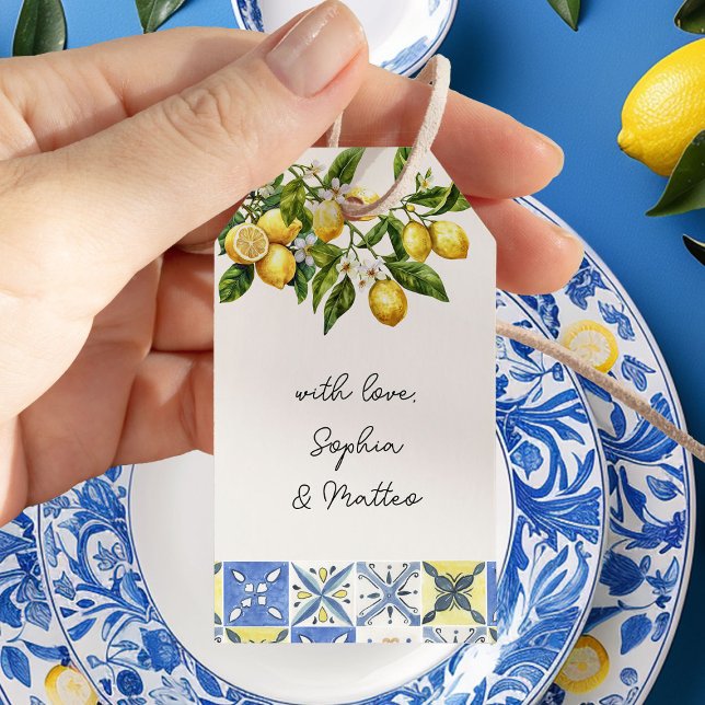 Lemon Grove Italy Theme Rustic Tile Presentetikett (Wedding favor gift tags from the Lemon Grove Wedding Collection by Darling & May)