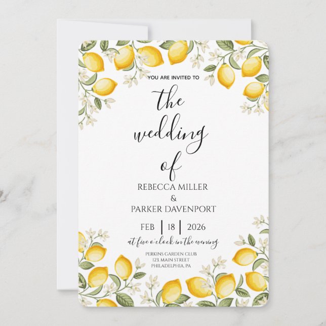 Lemon Grove Romance Bröllopsinbjudan Inbjudningar (Framsida)