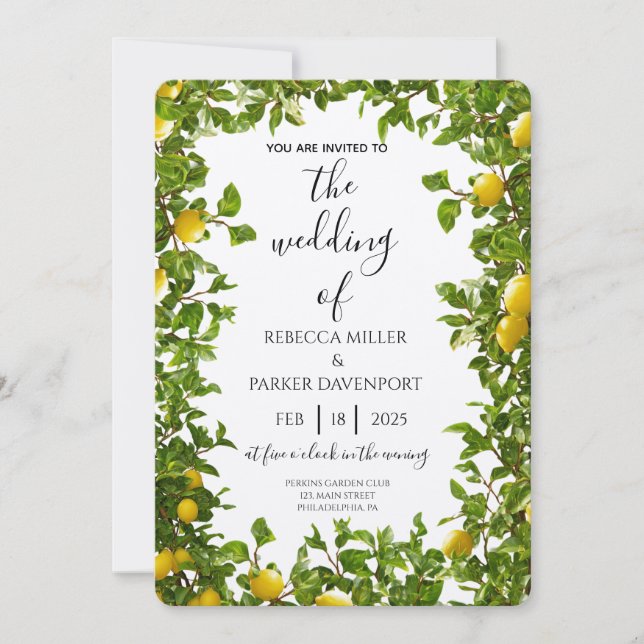 Lemon Grove Romantik bröllopsinbjudan Inbjudningar (Framsida)