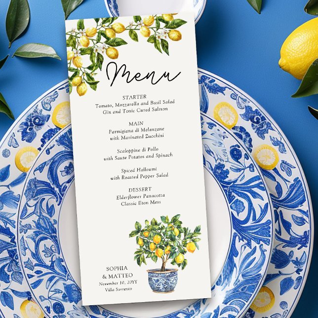 Lemon Grove Rustic Italy Theme Bröllop Meny (Wedding Menu from the Lemon Grove Wedding Collection by Darling & May)