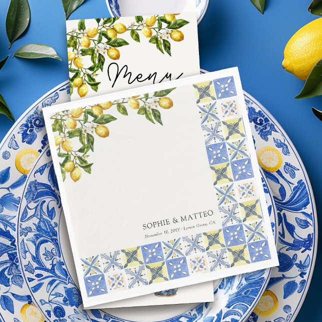 Lemon Grove Rustik Italienskt Tematiskt Bröllop Pappersservett (Wedding napkins from the Lemon Grove wedding collection by Darling & May)