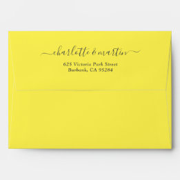 Lemon Gul Elegant Skrift Returadress Bröllop