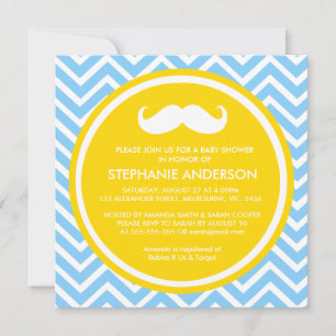 Lemon guld grått chevron mustache pojke dusch inbjudningar