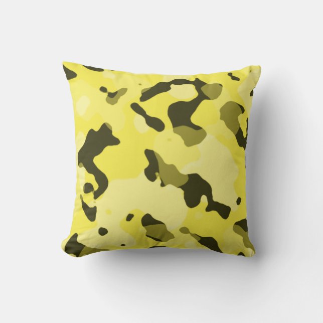 Lemon Gult Camo; Camouflage Kudde (Framsida)