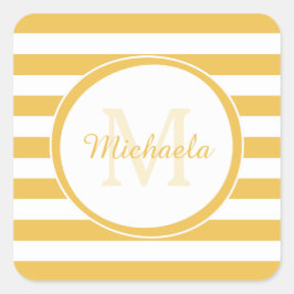 Lemon Gult Candy Rand Girly Namn och Monogram Fyrkantigt Klistermärke