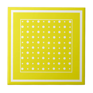 Lemon Gult Ceramic Tile, White Polka dots Kakelplatta