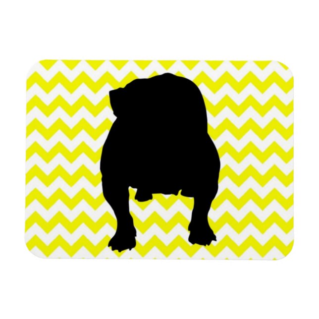 Lemon Gult Chevron med engelska bulldog Shadow Magnet (Horisontell)