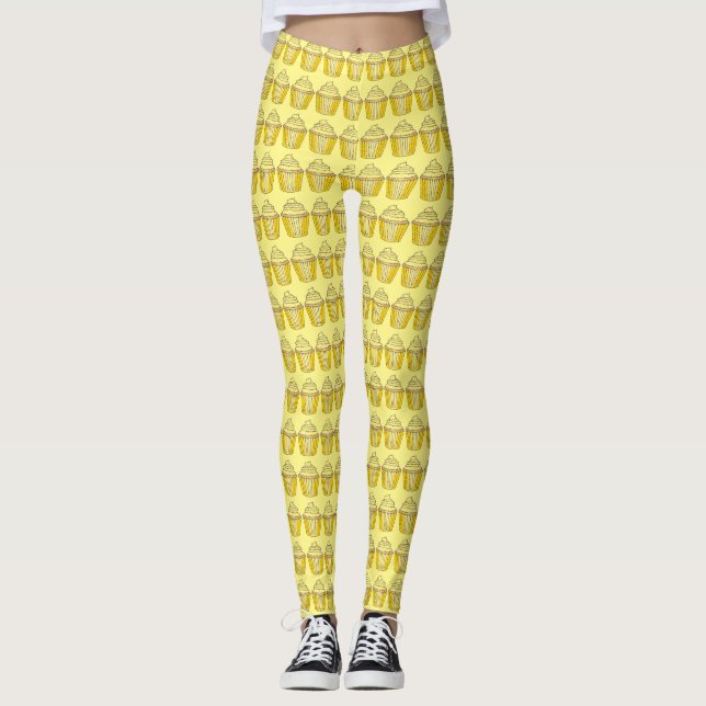 Lemon Gult Cupkaka-Muffinsar Kaka Skriv ut legerin Leggings (Framsida)