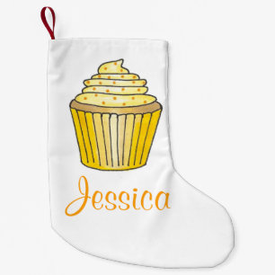 Lemon Gult Cuptårta Frosting Sprinkles Bakery Liten Julstrumpa