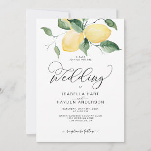 Lemon Gult Garden Summer Botanical Boho Bröllop Inbjudningar