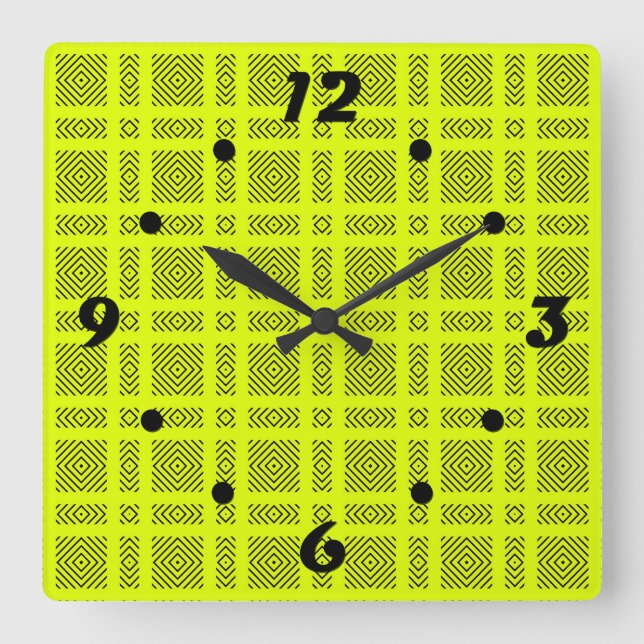 Lemon gult geometric mönster fyrkantig klocka (Framsida)