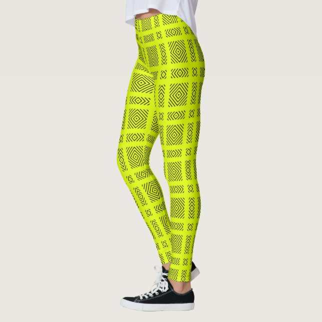 Lemon gult geometric mönster leggings (Vänster)