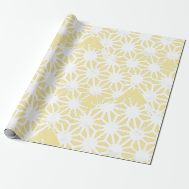 Lemon gult geometric mönster presentpapper (Utrullad)