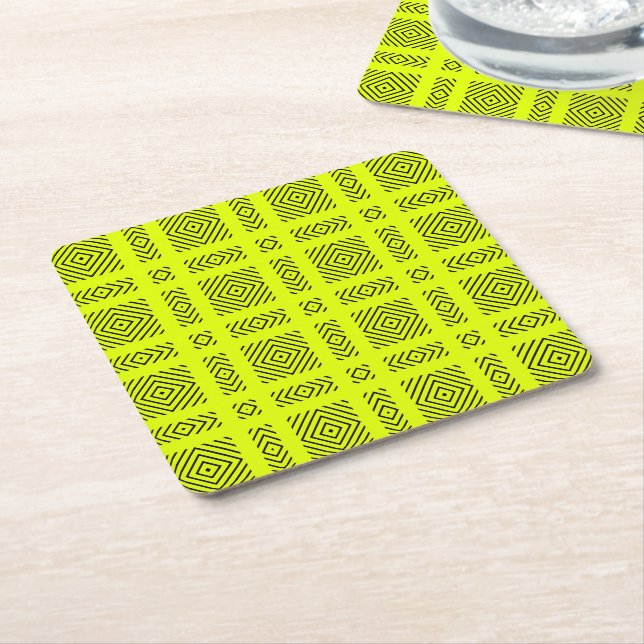 Lemon gult geometric mönster underlägg papper kvadrat (Vinklad)