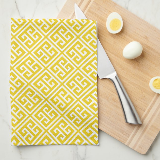 Lemon Gult Grekiska Nyckel Mönster Kökshandduk (Vikt i Fjärdedel)