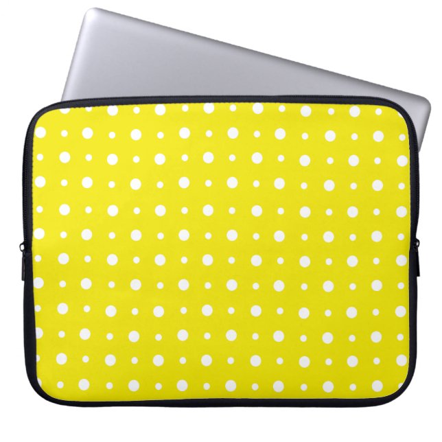 Lemon Gult Laptop sleeve med vit Polka dots (Framsidan)