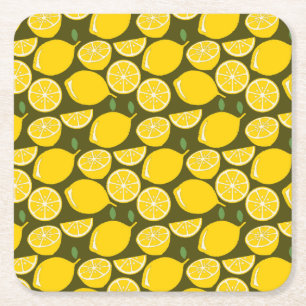 Lemon Gult Modern Roligt Cute Underlägg Papper Kvadrat