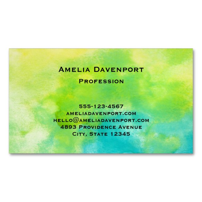 Lemon-Gult och turkos Blue Watercolor Magnetiska Visitkort (Framsida)