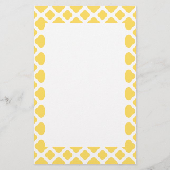 Lemon Gult och White Quatrefoil Mönster Brevpapper (Framsida)