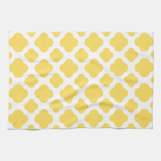 Lemon Gult och White Quatrefoil Mönster Kökshandduk
