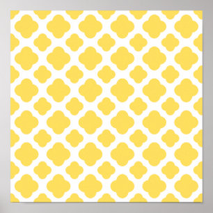 Lemon Gult och White Quatrefoil Mönster Poster