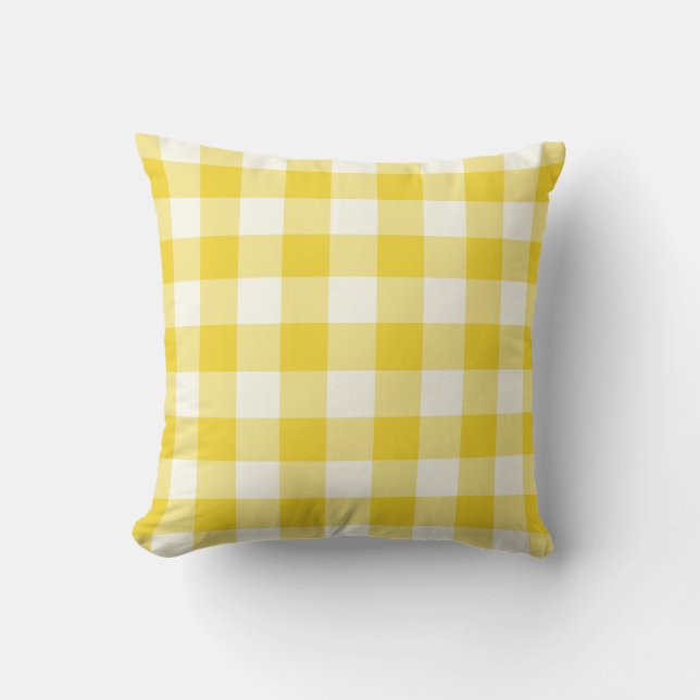 Lemon Gult utomhus Pillows - Gingham Mönster Utomhuskudde (Framsida)