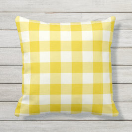 Lemon Gult utomhus Pillows - Gingham Mönster Utomhuskudde