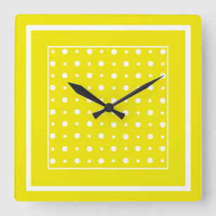Lemon Gult Wall Clock, White Polka dots Fyrkantig Klocka