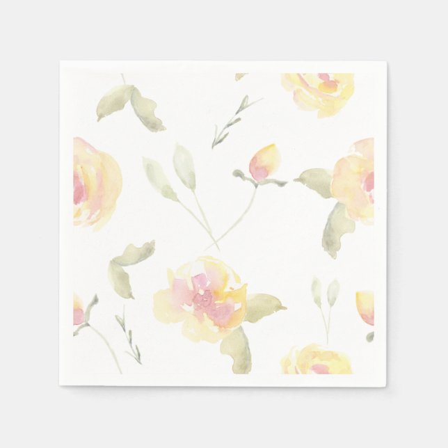 Lemon Gult Watercolor Flowers Pappersservett (Framsidan)