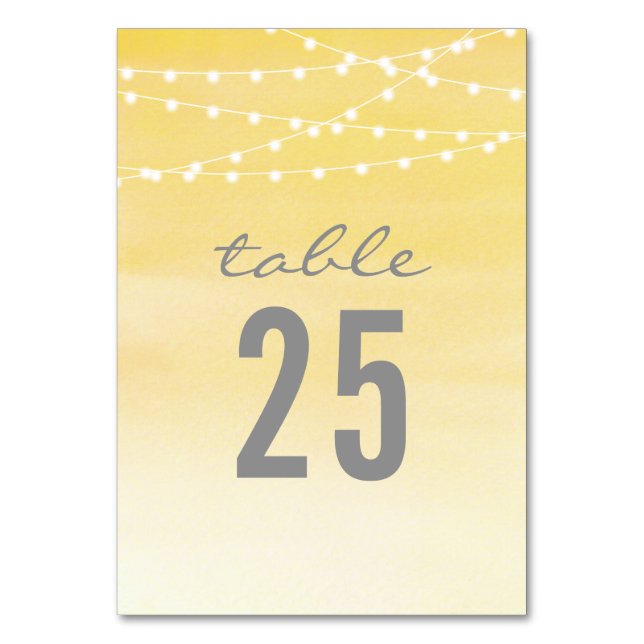 Lemon Gult Watercolor String Ljus Bordsnummer (Framsidan)