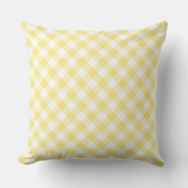 Lemon Gult White Diagonal Check Gingham Mönster Kudde