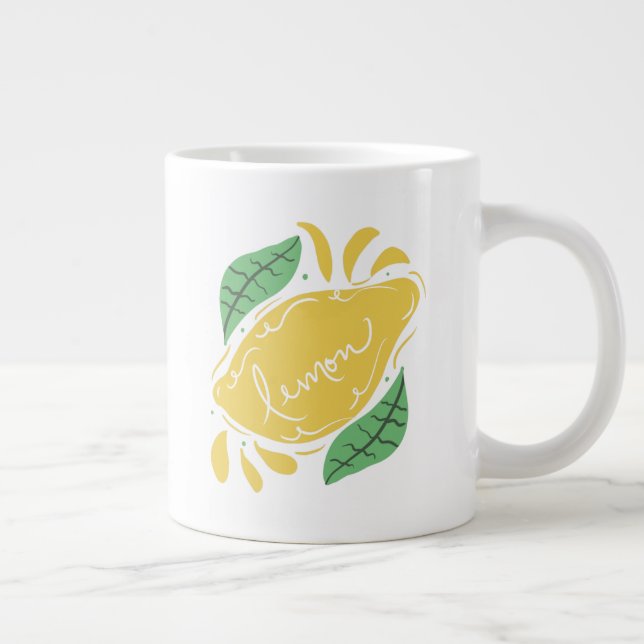 Lemon Hand plockade Lettering Citrus Gult Art Jumbo Mugg (Höger)