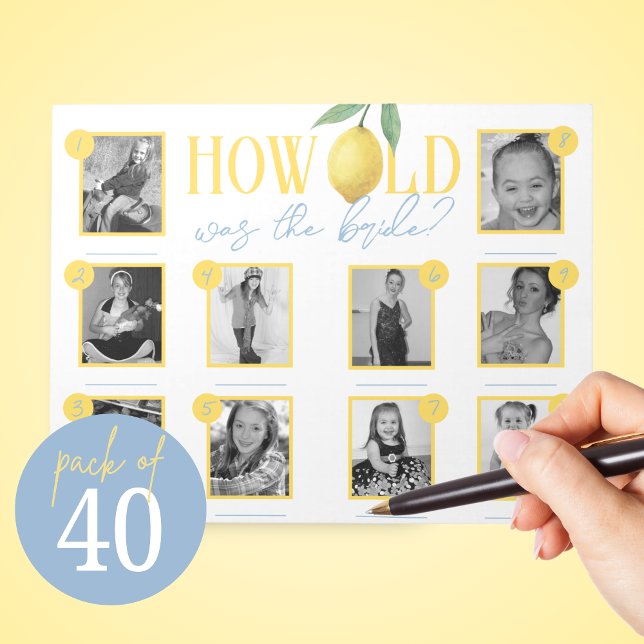 Lemon How Old Was The Bride Photo Game Pack of 40 Anteckningsblock (How Old Was the Bride Watercolor Lemon Main Squeeze Bridal Shower Game Pack Notepad of 40 Games)