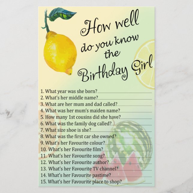 Lemon Hur bra känner du till födelsedagsflickan? (Framsida)