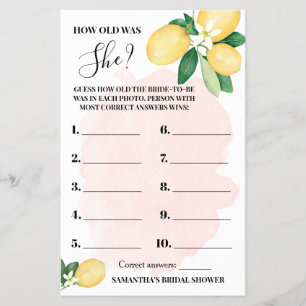 Lemon Hur gammal var hon Rosa Möhippa Game Card Flygblad