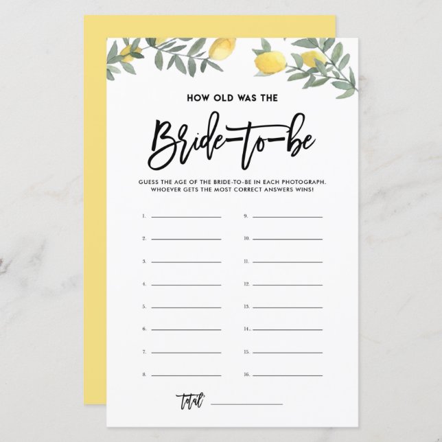 Lemon Hur gammalt var Bride Möhippa Game? (Fram/baksida)