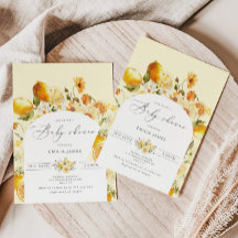 Lemon-inbjudan till babyduschen. Elegant citrus ba