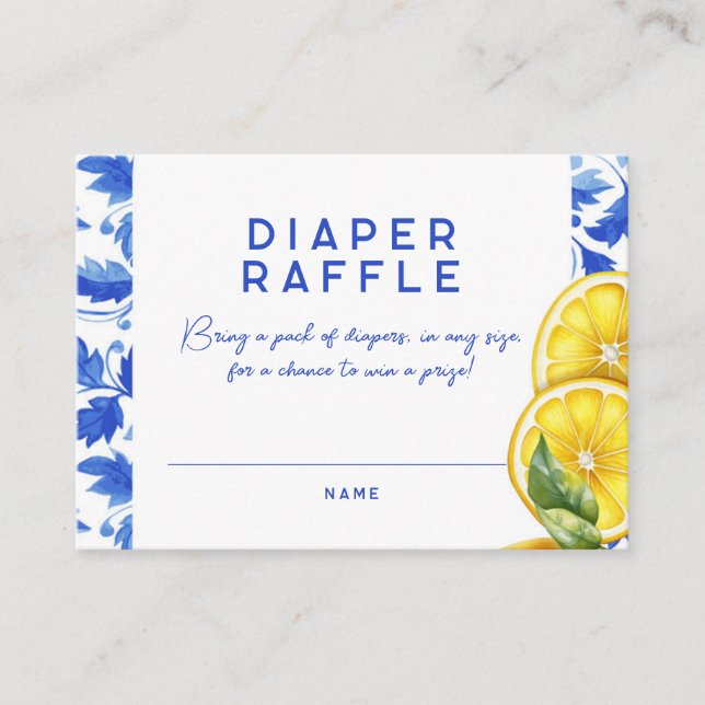 Lemon Italienska Amalfi Baby Shower Raffle Visitkort (Framsida)
