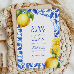 Lemon Italienska Amalfi Blue Tile Baby Shower Inbjudningar