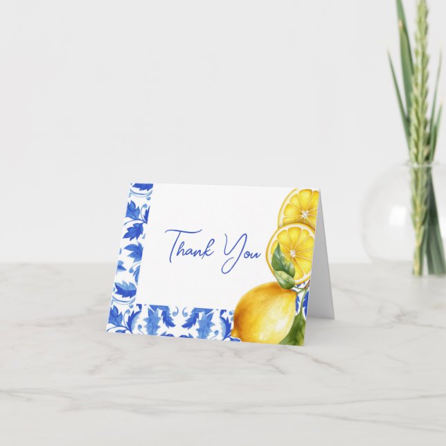 Lemon Italienska Amalfi Blue Tile Baby Shower Tack Kort (Framsida)