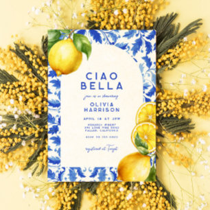 Lemon Italienska Amalfi Blue Tile Möhippa Inbjudningar